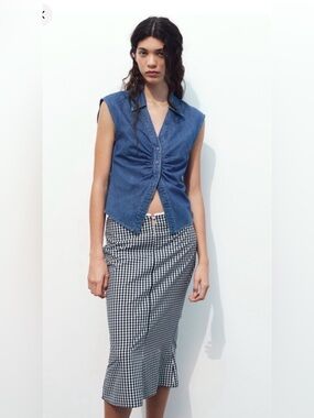 NWT Zara ruched denim top M